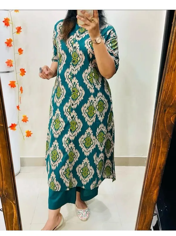 Aline-Cotton_Green_Kurti_Plazo_Set