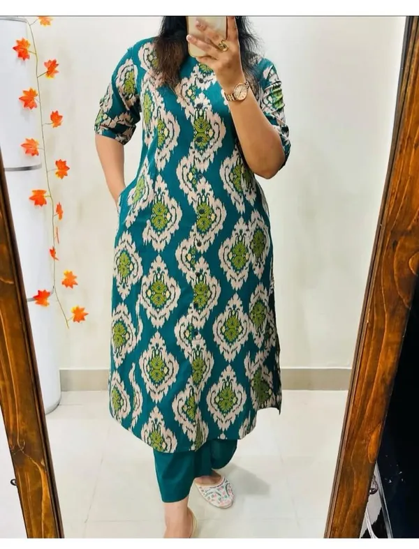 Aline-Cotton_Green_Kurti_Plazo_Set