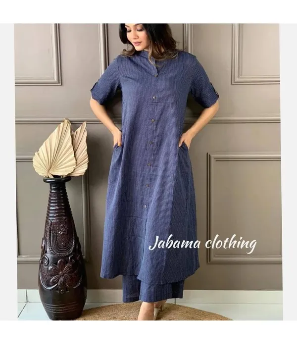 Navy_Blue_Katha_Work_A-Line_Kurta_With_Half_Sleeves_For_Women