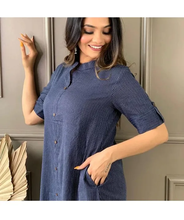 Navy_Blue_Katha_Work_A-Line_Kurta_With_Half_Sleeves_For_Women