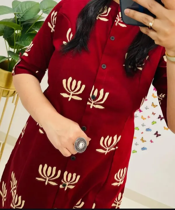 Maroon_Cotton_Printed_A-Line_Kurti_With_Pant_Set_For_Women