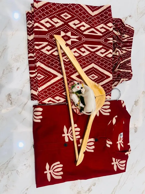 Maroon_Cotton_Printed_A-Line_Kurti_With_Pant_Set_For_Women