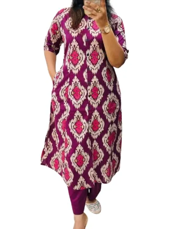 Pink_Rayon_Cotton_Printed_A-Line_Kurti_With_Bottom_Wear_For_Women
