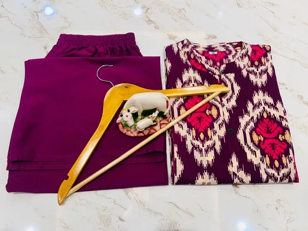 Pink_Rayon_Cotton_Printed_A-Line_Kurti_With_Bottom_Wear_For_Women