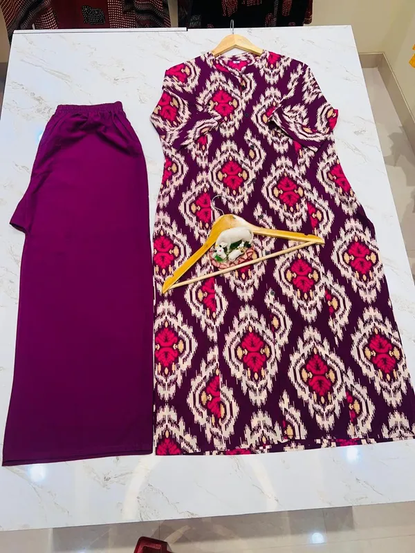 Pink_Rayon_Cotton_Printed_A-Line_Kurti_With_Bottom_Wear_For_Women