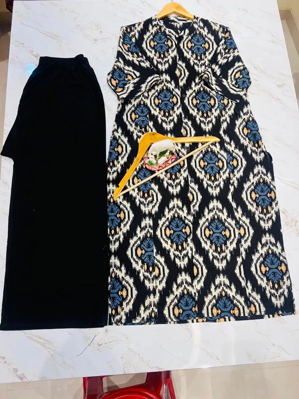 Black_Rayon_Cotton_Printed_A-Line_Kurti_With_Bottom_Wear_For_Women