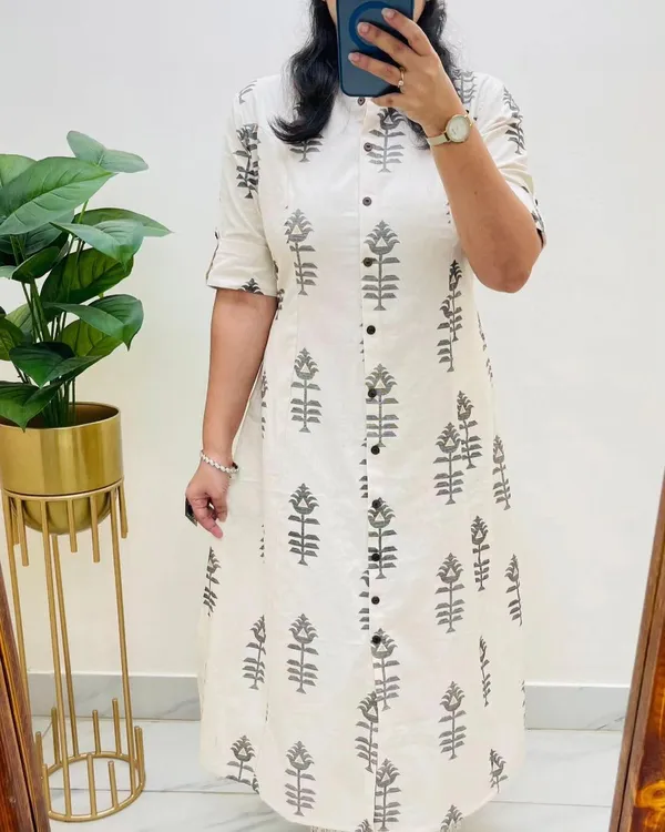 White_&_Grey_Premium_Floral_Cotton_Kurta_Palazzo_Co-Ord_Set_For_Women