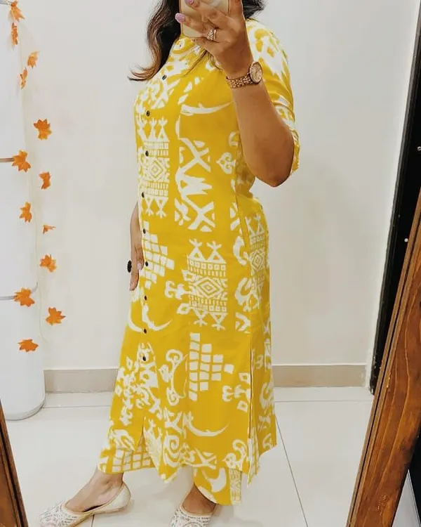 Yellow_Printed_Cotton_Kurta_Palazzo_Co-Ord_Set_For_Women