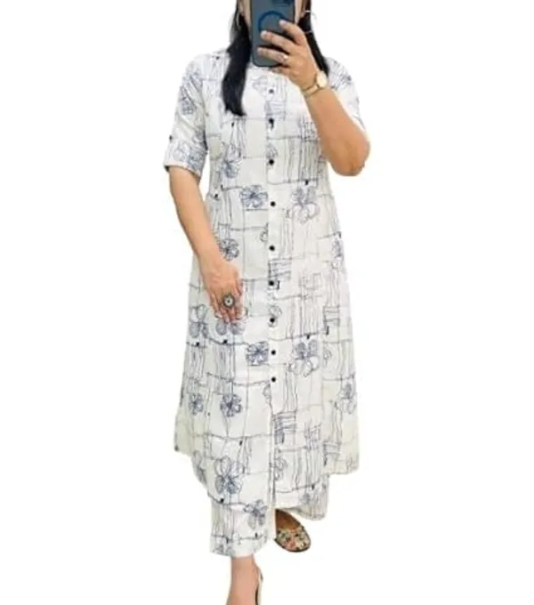White_&_Blue_Floral_Printed_Cotton_Kurta_Palazzo_Co-Ord_Set_For_Women