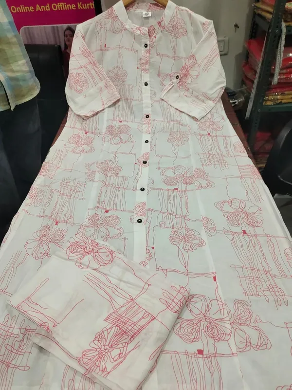 White_&_Pink_Floral_Printed_Cotton_Kurta_Palazzo_Co-Ord_Set_For_Women
