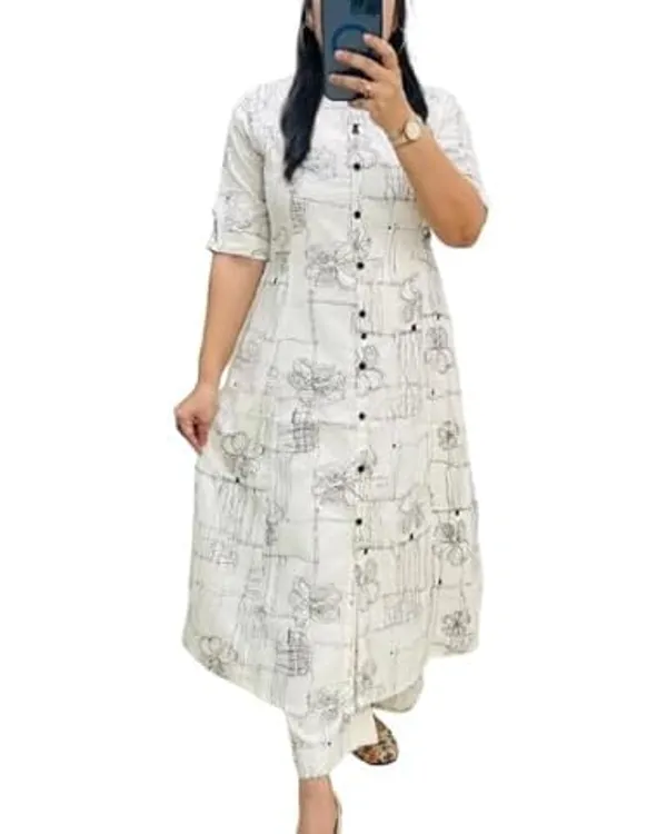 White_&_Black_Floral_Printed_Cotton_Kurta_Palazzo_Co-Ord_Set_For_Women