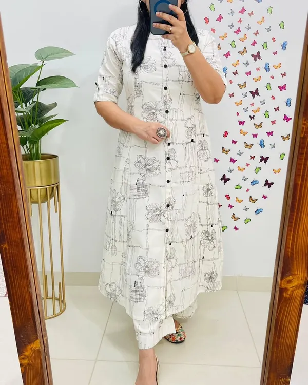 White_&_Black_Floral_Printed_Cotton_Kurta_Palazzo_Co-Ord_Set_For_Women