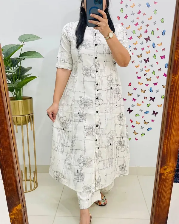 White_&_Black_Floral_Printed_Cotton_Kurta_Palazzo_Co-Ord_Set_For_Women