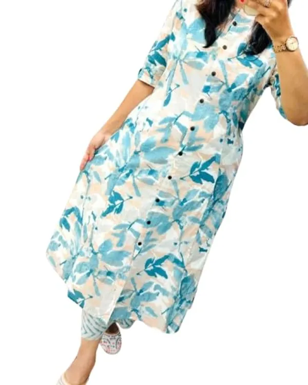 White_&_Sky_Blue_Floral_Cotton_Kurta_Palazzo_Co-Ord_Set_For_Women