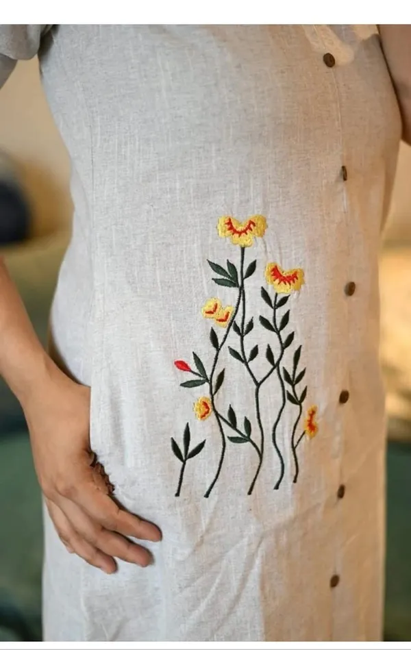 Beautiful_Embroidry_Work_Beige_Khadi_Cotton_Midi_Kurti