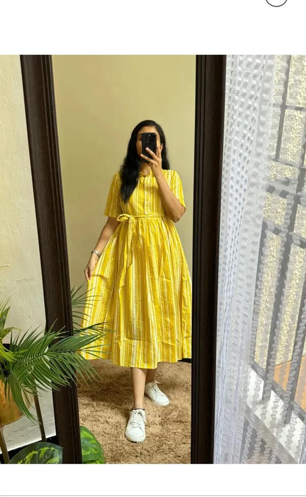 Beautiful_Puff_Sleeves_Yellow_Cotton_Midi_Kurti