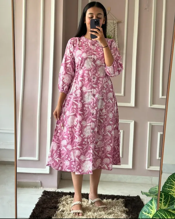 Beautiful_ikkat_print_Cotton_Full_Flair_Middy_Gown!!