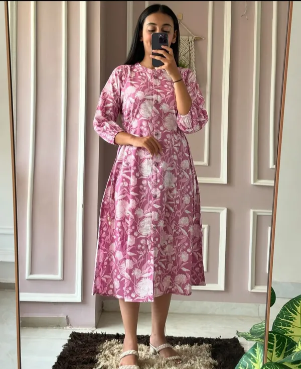 Beautiful_ikkat_print_Cotton_Full_Flair_Middy_Gown!!