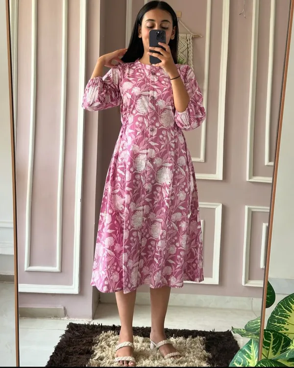 Beautiful_ikkat_print_Cotton_Full_Flair_Middy_Gown!!