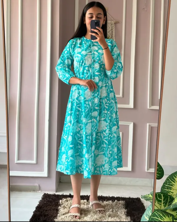 Beautiful_ikkat_print_Cotton_Full_Flair_Middy_Gown!!