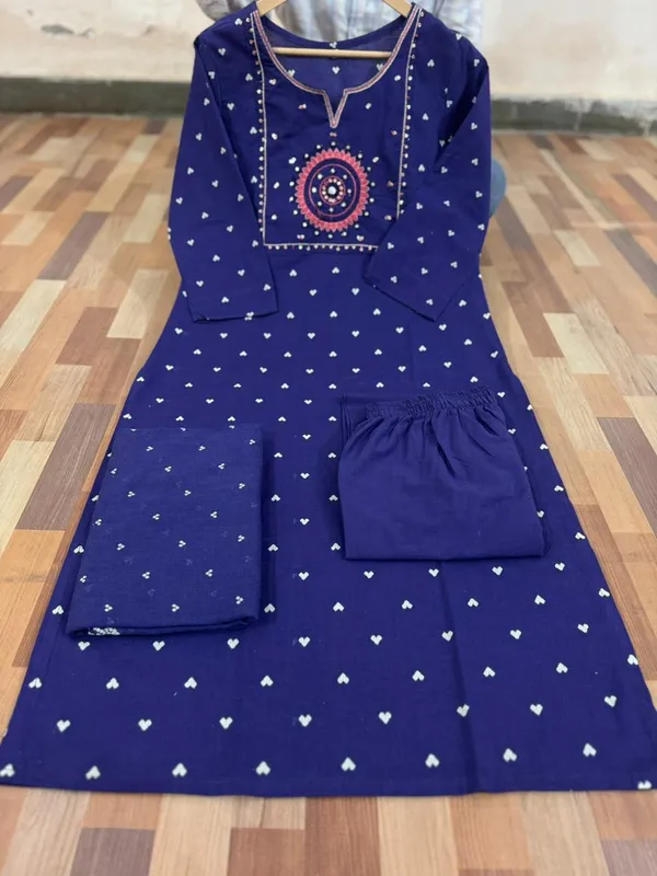 Blue_Kurti_with_Pant_with_cotton_100-100_Dupatta🌹🌹Full_embroidered_work