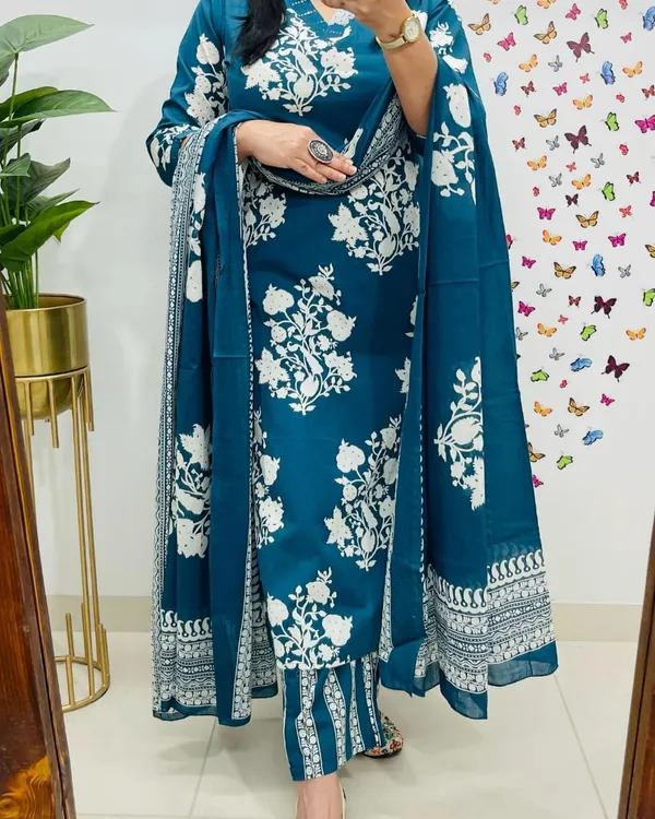 Blue__Kurti_with_Pant_with_cotton_100-100_Dupatta🌹🌹