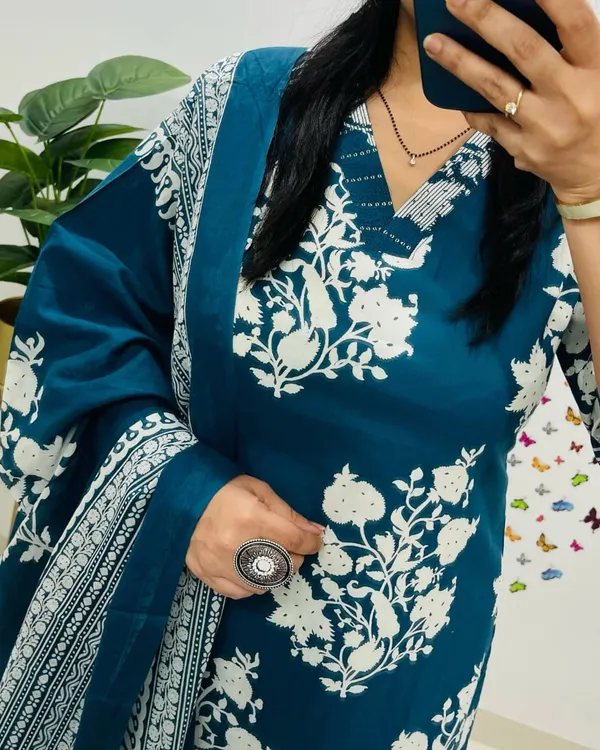 Blue__Kurti_with_Pant_with_cotton_100-100_Dupatta🌹🌹