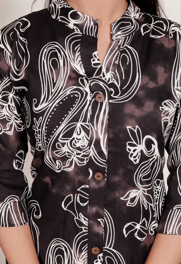 Brown_Floral_Cotton_Kurta_Palazzo_Co-Ord_Set_A-Line_Kurta_With_3/4Th_Sleeves_&_Matching_Pants_Summer_Ethnic Wear For Women