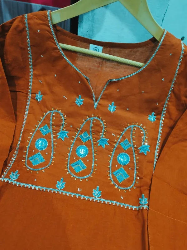 Brown_heavy_embroidery__Kurti_with_Pant_with_cotton