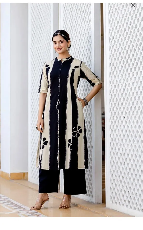 Floral_Print_Cotton_Black_Kurti_Plazo_Set