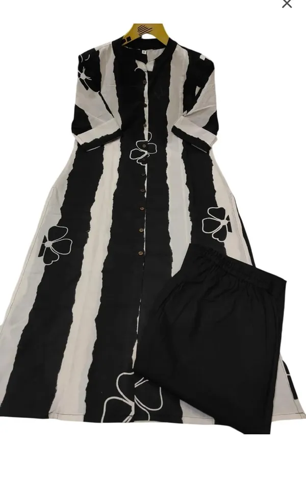 Floral_Print_Cotton_Black_Kurti_Plazo_Set
