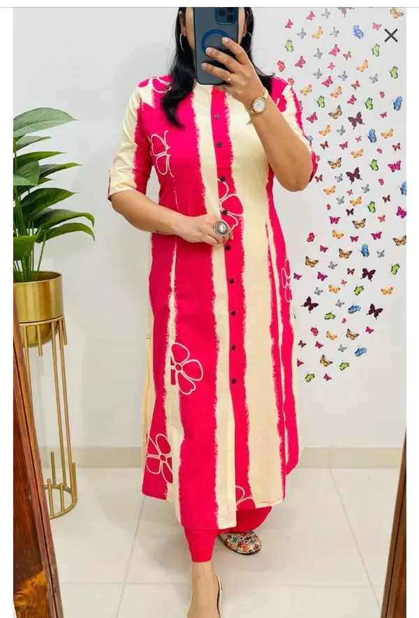 Floral_Print_Cotton_Pink_Kurti_Plazo_Set