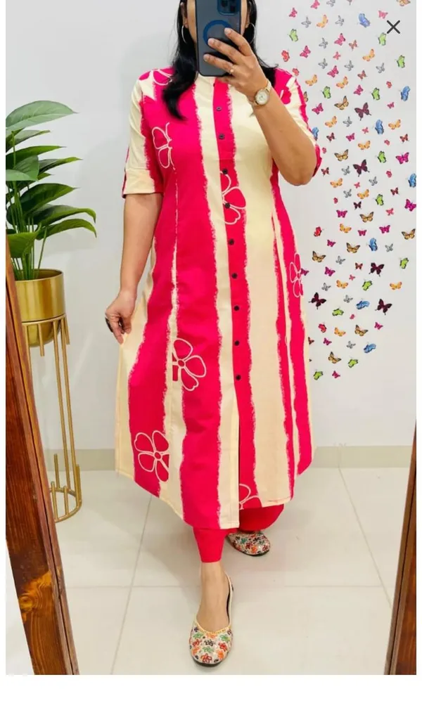 Floral_Print_Cotton_Pink_Kurti_Plazo_Set