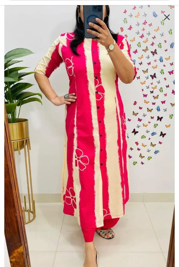 Floral_Print_Cotton_Pink_Kurti_Plazo_Set
