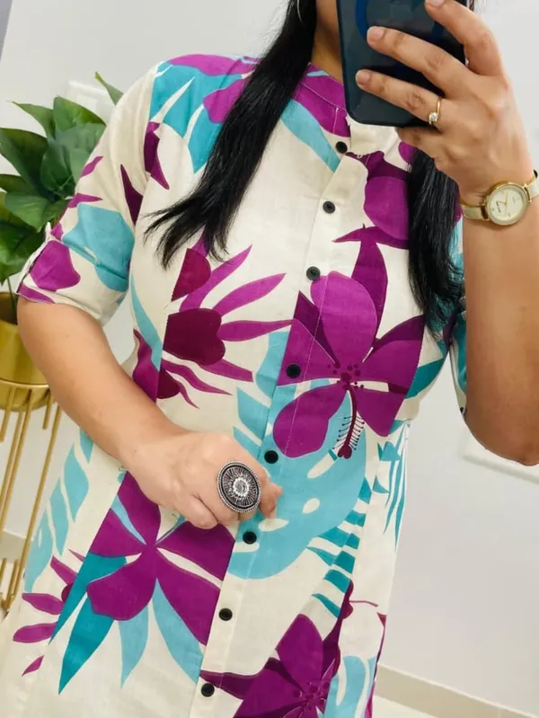 Multicolor__Floral_Cotton_Kurta_Palazzo_Co-Ord_Set_A-Line_Kurta_With_3/4Th_Sleeves_&_Matching_Pants_Summer_Ethnic Wear For Women