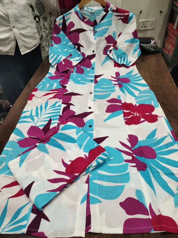 Multicolor__Floral_Cotton_Kurta_Palazzo_Co-Ord_Set_A-Line_Kurta_With_3/4Th_Sleeves_&_Matching_Pants_Summer_Ethnic Wear For Women