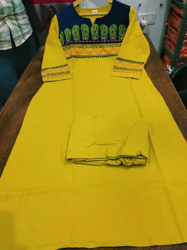 Musturd_yellow_Floral_Cotton_Kurta_Palazzo_Co-Ord_Set_A-Line_Kurta_With_3/4Th_Sleeves_&_Matching_Pants_Summer_Ethnic Wear For Women