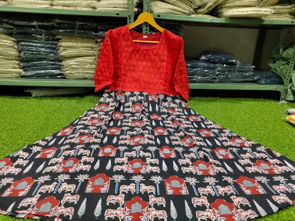 New_Beautiful__printed_Chiken_shifli_cotton_middi_Gown_dress