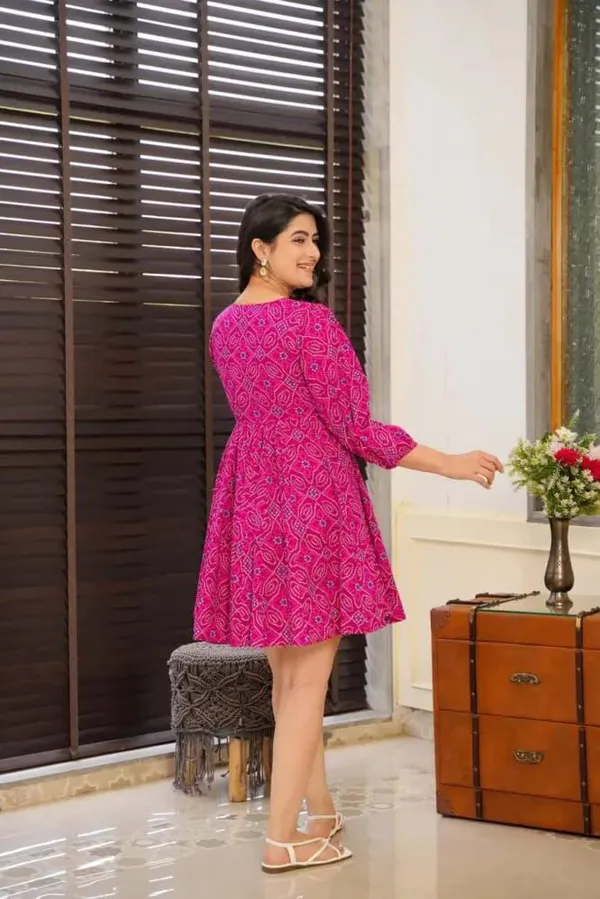 Pink_printed_Lotus_flower__cotton_middi_Gown_dress