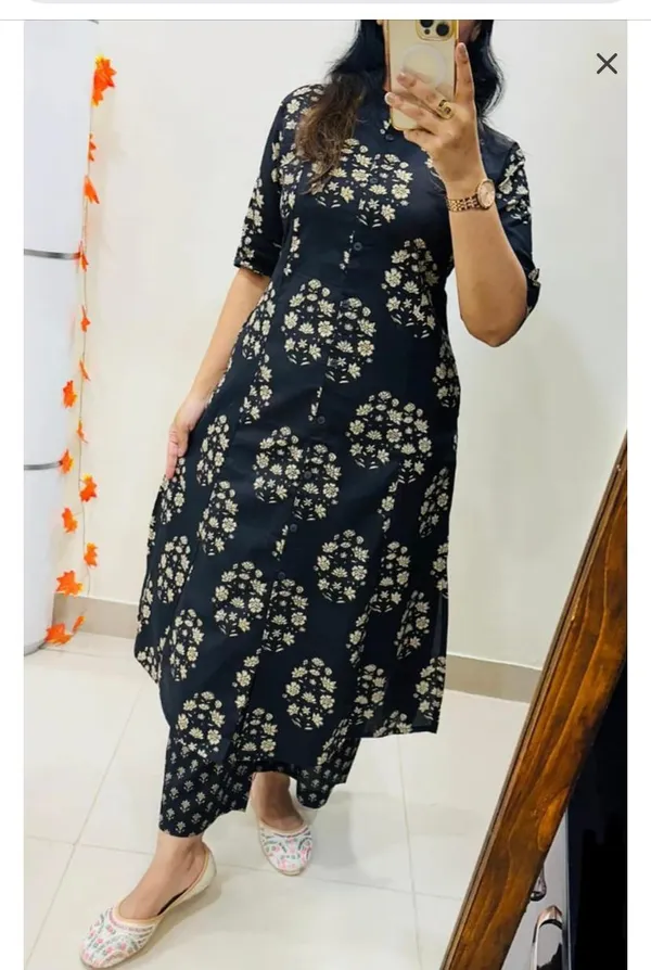 Printed_Black_Cotton_Kurti_Plazo_Set