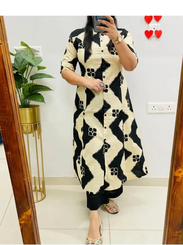 Printed_Black_Cotton_Kurti_Plazo_Set