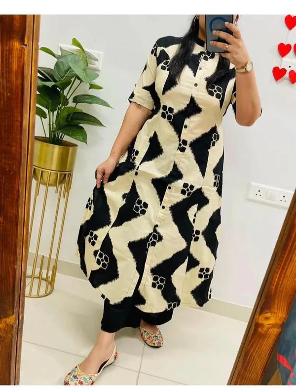 Printed_Black_Cotton_Kurti_Plazo_Set