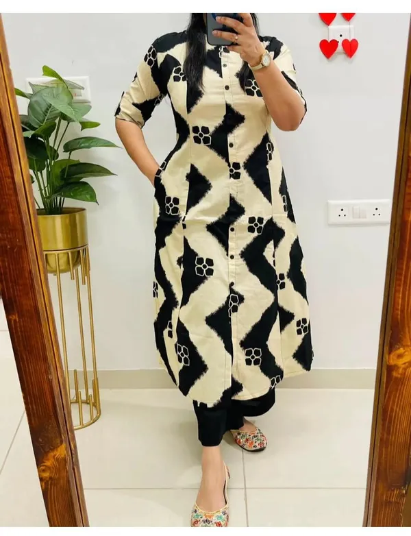 Printed_Black_Cotton_Kurti_Plazo_Set