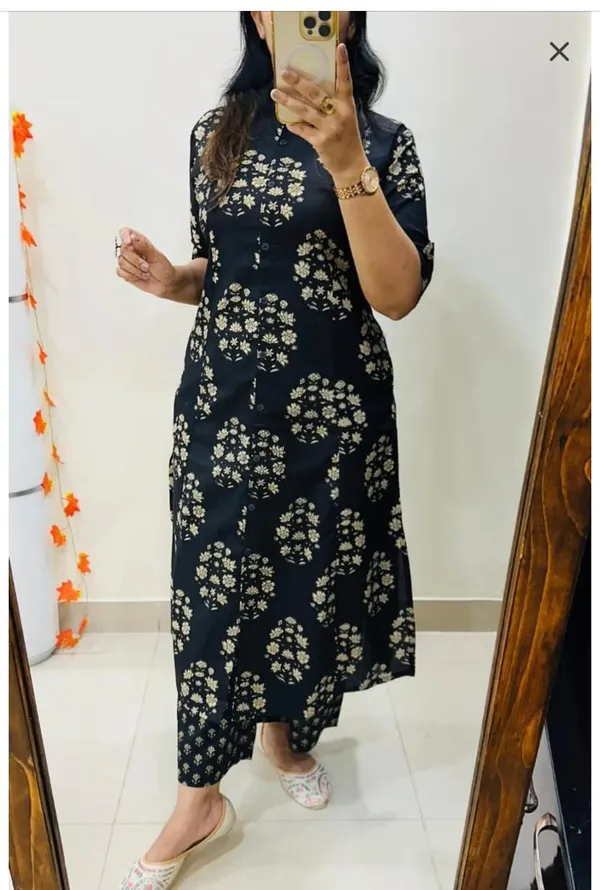 Printed_Black_Cotton_Kurti_Plazo_Set