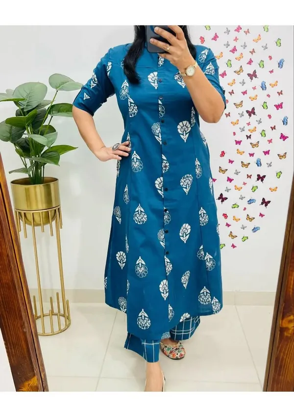 Printed_Blue_Cotton_Kurti_Plazo_Set