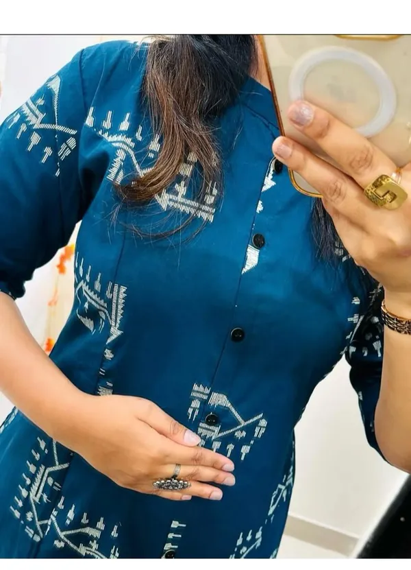 Printed_Blue_Cotton_Kurti_Plazo_Set