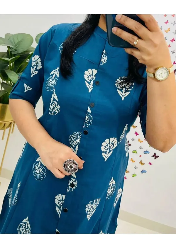 Printed_Blue_Cotton_Kurti_Plazo_Set