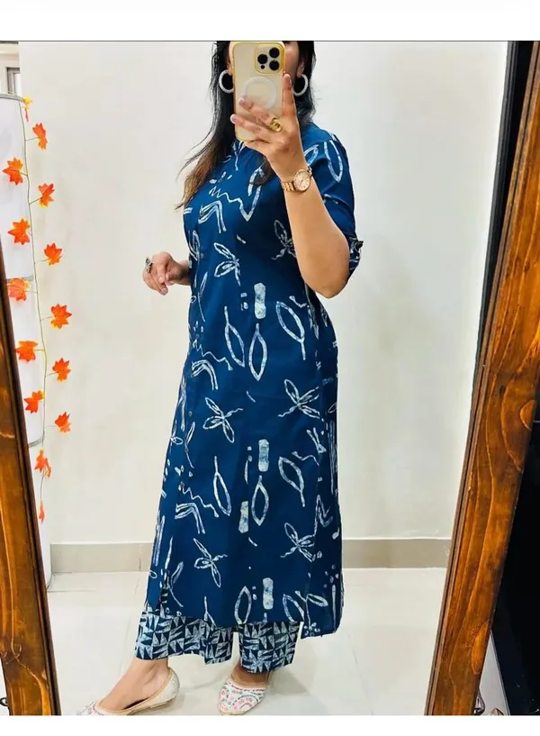 Printed_Cotton_Blue_Kurti_Plazo_Set