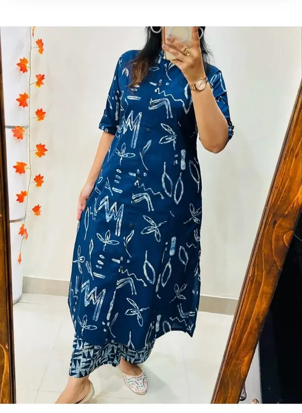 Printed_Cotton_Blue_Kurti_Plazo_Set
