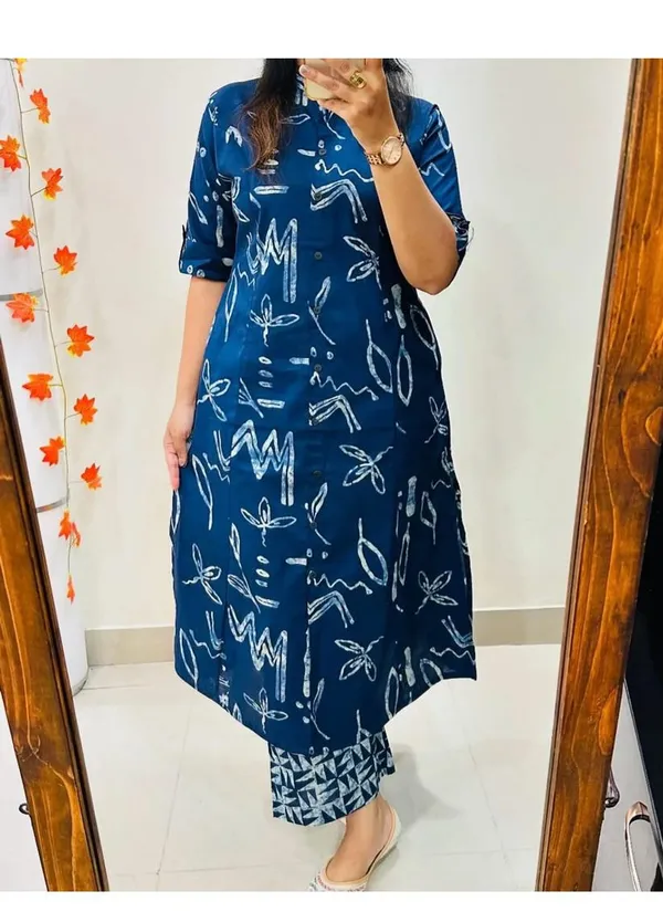 Printed_Cotton_Blue_Kurti_Plazo_Set